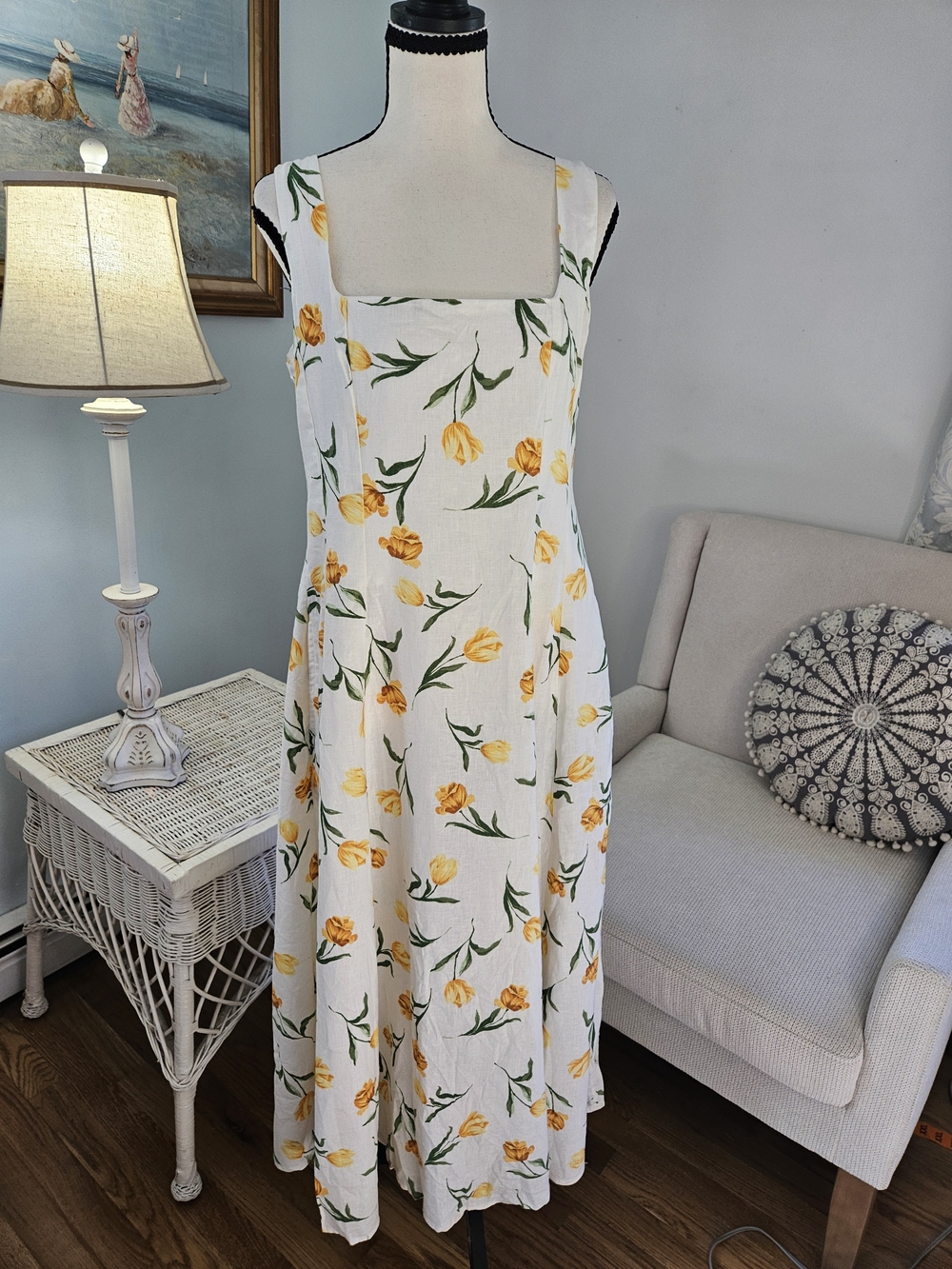 Joie White Maxi Dress with Yellow Floral Print